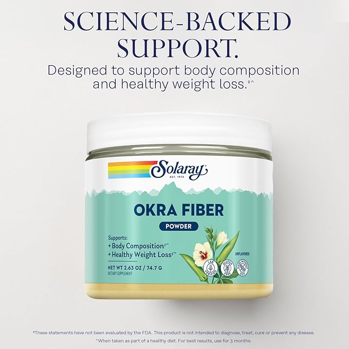 SOLARAY Okra Fiber Powder and Super Digestaway - Soluble Fiber Supplement and Digestive Enzymes Bundle - Support Body Composition Digestion and Gut Health - w/Ginger Papaya Betaine HCl 30/90 Serv