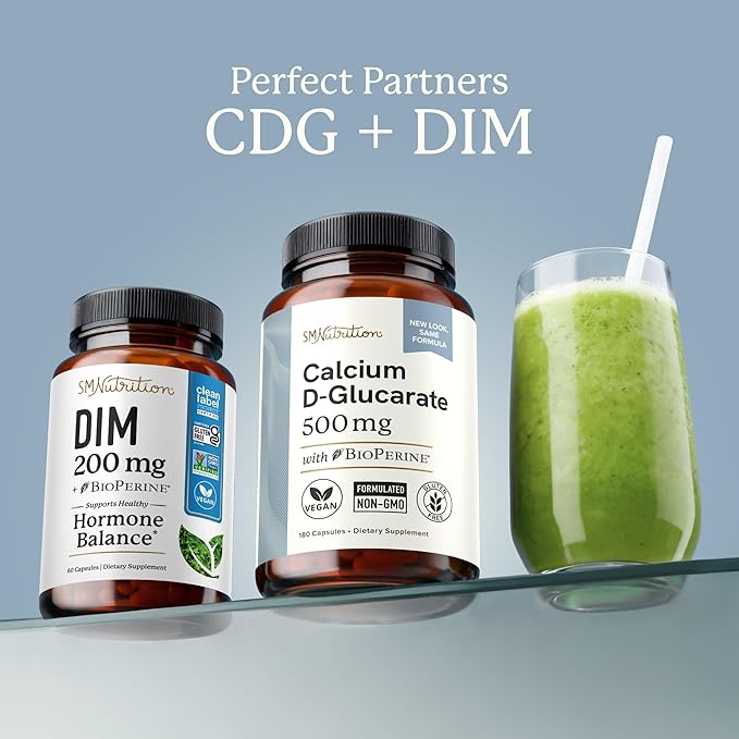 Calcium D-Glucarate | 500mg | CDG for Liver Detox and Cleanse Hormone Balance and Menopause Support | Calcium Supplement | Vegan Non-GMO &amp Third-Party Tested | 180 Capsules (6-Month Supply)