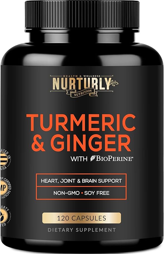 Vitamin B Complex and Turmeric Curcumin with BioPerine &amp Ginger - Contains All Essential B Vitamins - B1 B2 B3 B5 B6 B7 B9 B12 and Biotin - High Absorption Turmeric Supplements