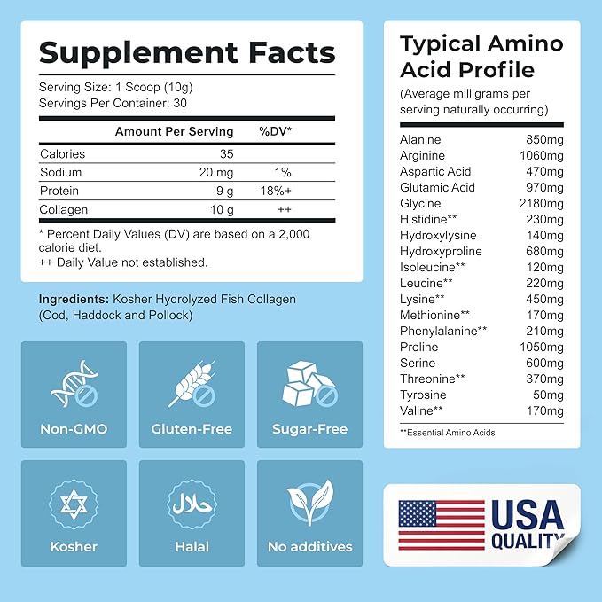 Hydrolyzed Marine Collagen Peptides Powder Unflavored 300g | Type I–IV from Wild-Caught White Fish Essential Amino Acids for Skin Hair Nails Bone &amp Joint Support – Non-GMO | Centenarius Nutrit