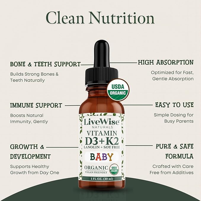 Vitamin D3 K2 Drops for Babies - Concentrated Formulation 225 Servings at 400 IU 5 MCG (MK-7) Micro-Dose Dropper Gentle Daily Supplementation Early Development &amp Precise Dosing