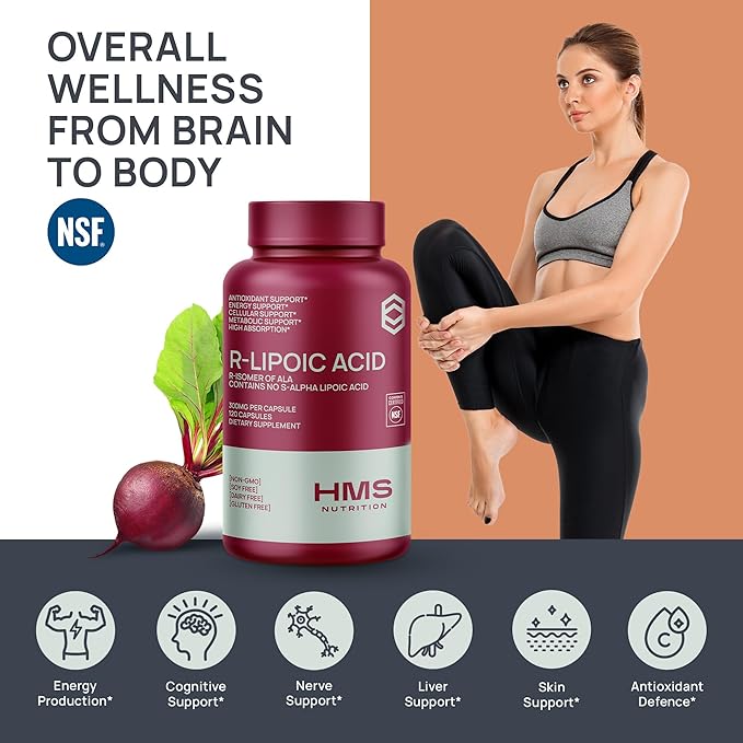 Stabilized R-Lipoic Acid 300mg per Serving — Pure R Alpha Lipoic Acid (R-ALA) High Potency Active R Isomer Antioxidant Nerve &amp Metabolism Support — NSF Certified Non-GMO Vegan 120Capsule