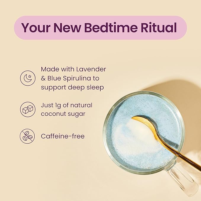 Blume Blue Lavender Superfood Latte Powder – Organic Lavender Tea Powder Blue Spirulina Blue Butterfly Pea Flower Tea Chamomile Coconut Milk - Caffeine Free Vegan 1g Sugar - 25 Servings