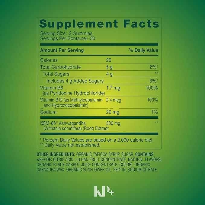 KP+ Ashwagandha | Ashwagandha Adult Gummies | Stress Support &amp Relaxation | Helps Maintain Healthy Cortisol Levels | Cherry Flavor | 60 Vegetarian Gummies | Pack of 2