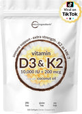 Micro Ingredients Vitamin D3 10000 IU + K2 MK-7 200 mcg 300 Softgels with Virgin Coconut Oil | 2-in-1 Vitamins D &amp K Complex | Extra Strength Easy to Swallow Non-GMO Gluten Free