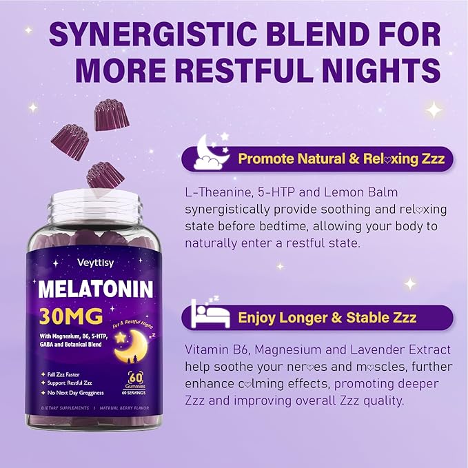 Melatonin 30mg Gummies for Adults - Sugar Free Melatonin Gummies Maximum Strength with Magnesium B6 GABA &amp Botanical Blend - Non-Habit FormingVegan Non GMO Natural Mixed Berry Flavor
