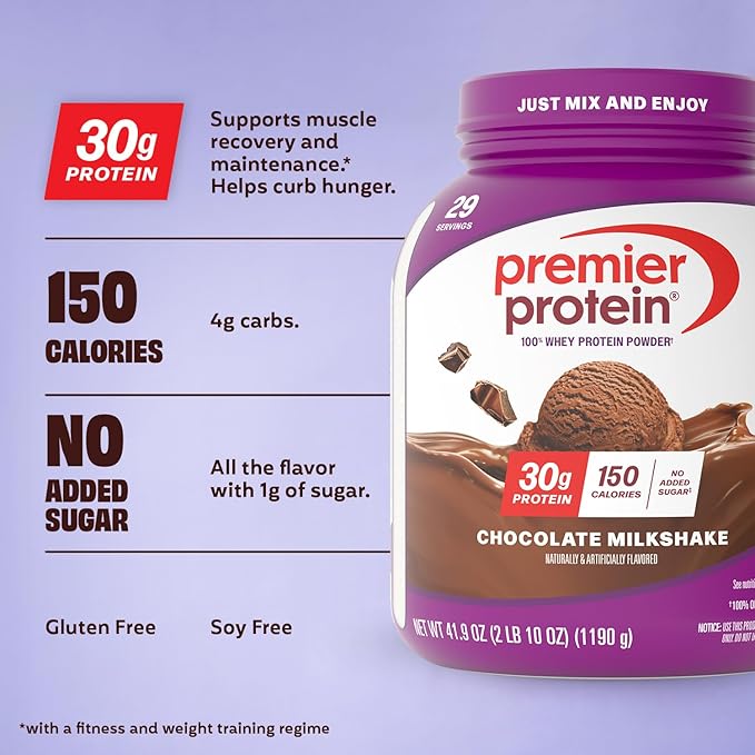 Premier Protein Powder Chocolate Milkshake 30g Protein 1g Sugar No Soy Gluten Free 41.9oz (29 Servings)