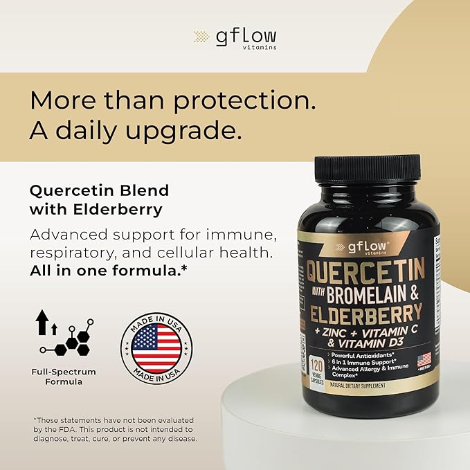 Quercetin with Bromelain Zinc Vitamin C Vitamin D Elderberry - 120 Veggie Capsules Non-GMO Gluten-Free | Immune Support Supplement | Made in USA | 4 Months Supply