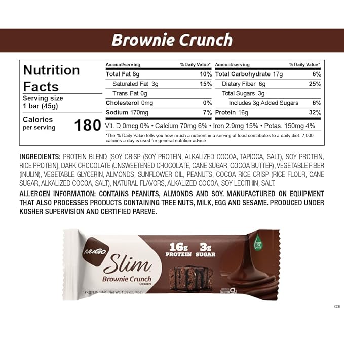 NuGo Slim 12ct Variety 16-17g Protein 3g Sugar High Fiber Low Net Carb Keto Friendly Gluten Free