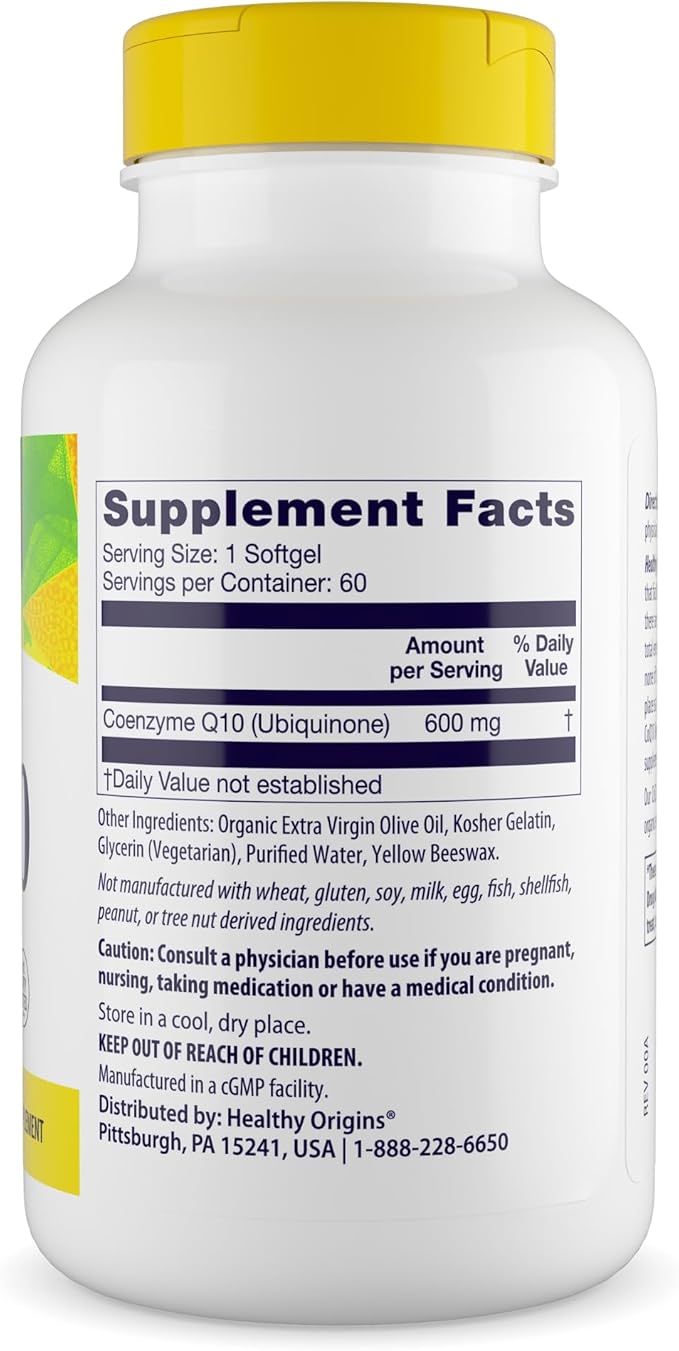 Healthy Origins® CoQ10 600 mg – Natural Trans-Isomer Ubiquinone – Yeast Fermented Supports Heart Health &amp Cellular Energy – Non-GMO 60 Softgels