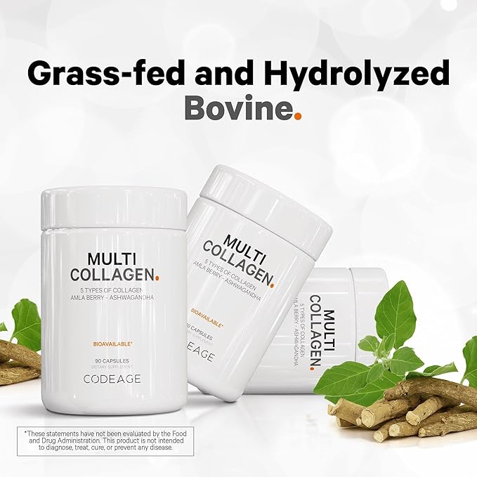 Codeage Multi Collagen Protein Capsules &amp Powder Peptides + Women’s Daily Multivitamin Bundle 25+ Multivitamins &amp Minerals Omega-3 Enzymes Probiotics Vitamin C Zinc Biotin Non-GMO Supp