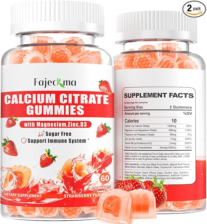 Calcium Citrate Gummies for Women Men: 1200 Calcium Magnesium Zinc with Vitamin D3 B6 Supplement for Adult - Vegan High Absorption Chewable Gummy Energy Support Sugar Free(120Count)