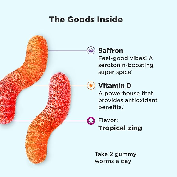 OLLY Hello Happy Gummy Worms Mood Support with Vitamin D Saffron - 90 Count Men's Multivitamin Gummy Immune Support with Vitamins A C D E B Lycopene Zinc - 120 Count