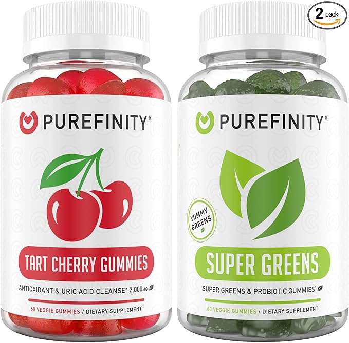 PUREFINITY Tart Cherry and Super Greens Gummies Bundle (Uric Acid Flush &amp Cleanse with Your Daily Greens)