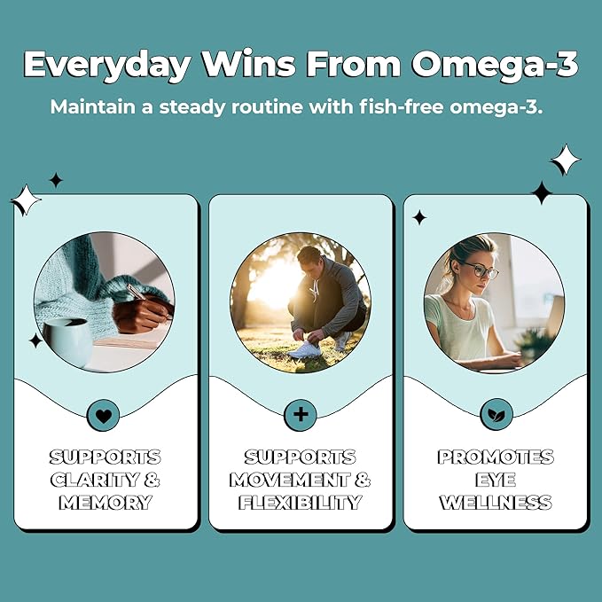 Future Kind Omega-3 Supplement for Clarity Memory and Mobility Comfort 2 Months Supply of Citrus-Scented Softgels with EPA and DHA Vegan Omega-3 Supplement from Algae Carrageenan Free 60 Count