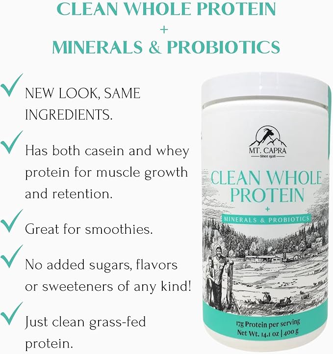 Mt. Capra Clean Minerals with Collagen Peptides and Clean Whole Protein + Minerals &amp Probiotics