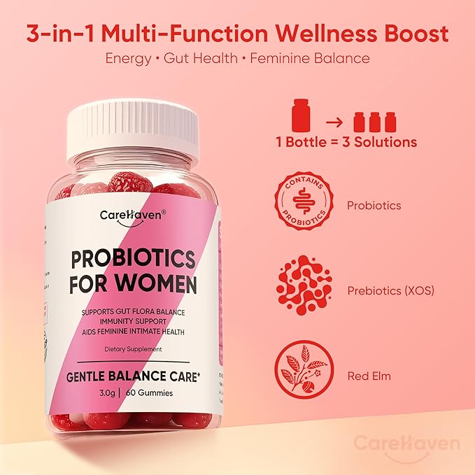 Probiotics for Women Gummies - Multiple Probiotics &amp Red Elm - Supports Gut Flora Feminine Health &amp Immune Function - 60 Active Daily Gummies (1PCS)