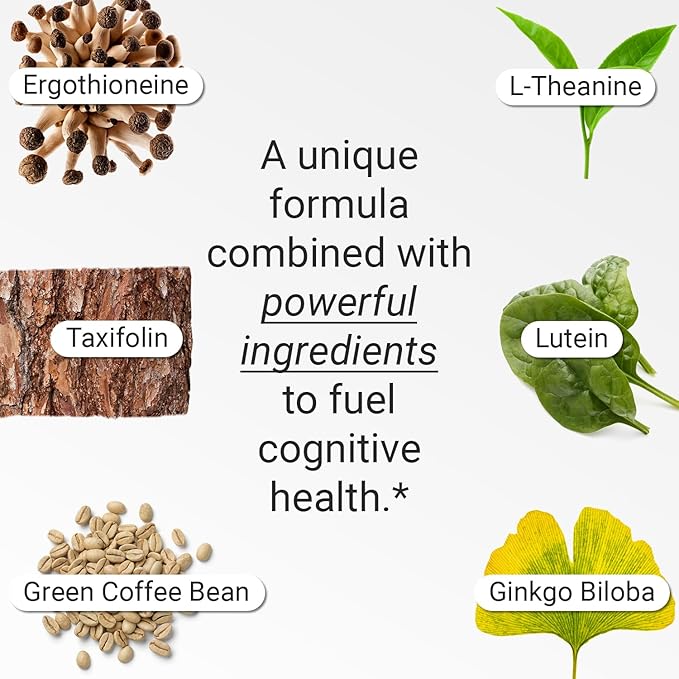 FLT Cognition Supplement – Focus Improved Memory Recall &amp Clarity Nootropic with Ergothioneine L-Theanine Gingko Biloba Lutein &amp Green Coffee Bean Extract – 60 Capsules | Vegan