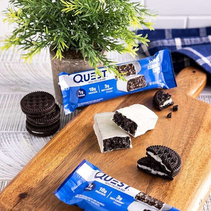 Quest Nutrition Crispy Cookies &amp Cream Hero Protein Bar 18g Protein 1g Sugar 3g Net Carb &amp Peppermint Bark Protein Bar 21g Protein 4g Net Carb 1g Sugar Gluten Free