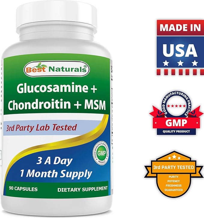 Best Naturals Glucosamine Chondroitin MSM Supplements 2600 mg per Serving 90 Capsules (90 Count (Pack of 3))