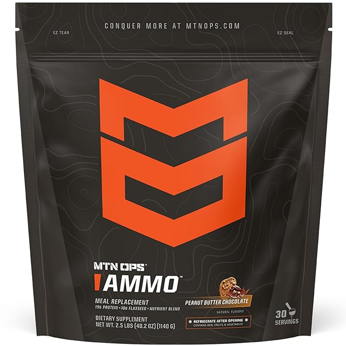 MTN OPS Ammo Meal Replacement Shake Powder – 19g Protein 10g Flaxseed 4.5g Whole Foods Real Fruits &amp Vegetables – Daily Nutrition &amp On-the-Go Fuel 30 Servings Peanut Butter Chocolate