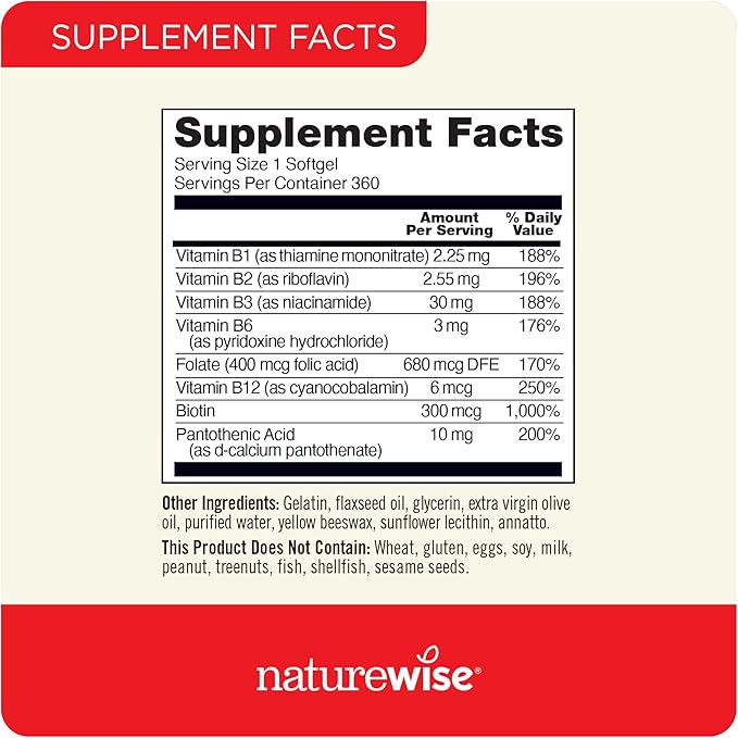 NatureWise Vitamin B Complex 360 Softgels &amp Omega 3 Fish Oil 180ct for Energy Heart Brain Immune &amp Vision Support