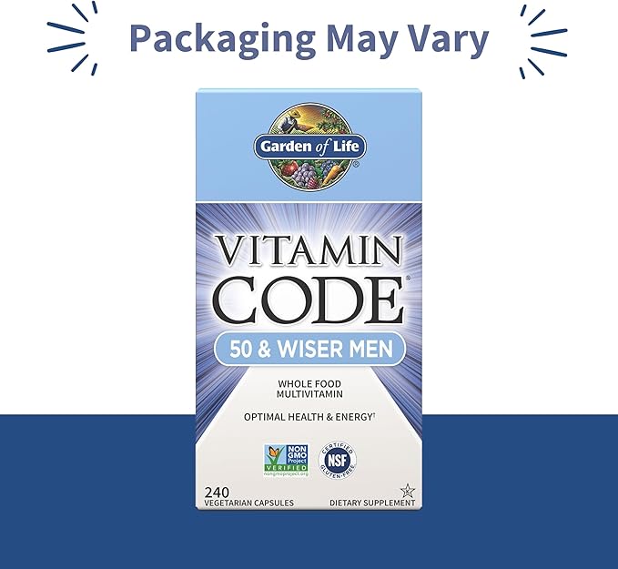 Garden of Life Multivitamin for Men - Vitamin Code 50 &amp Wiser Men's Raw Whole Food Vitamin Supplement with Probiotics Vegetarian 240 Capsules(Pack of 2)