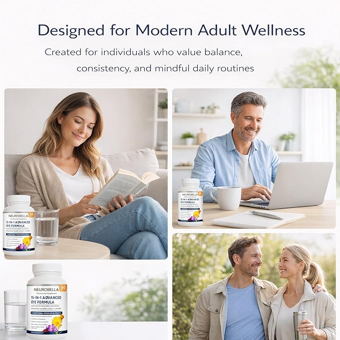 Neurobella Eye Formula 15 in 1 Daily Eye Wellness Supplement with Lutein Zeaxanthin Bilberry &amp Vitamins Clean Capsule Formula for Adult Wellness Routine (1)