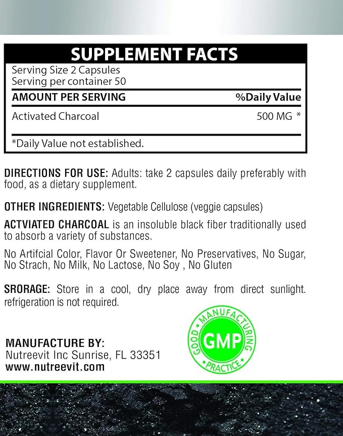 NutreeVit 100% Organic Highly Absorbent - Activated Charcoal (320 Count)