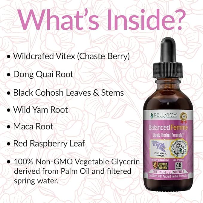 Rejuvica Health Balanced Femme + NoctuRest - Support Female Balance + Sleep - Liquid Delivery for Better Absorption - Dong Quai Melatonin Maca Hops Chamomile Theanine &amp More!