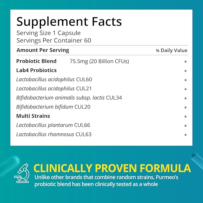 Digestive Probiotics 20X Lab4 Strains for Gut &amp Immune Health Pro Formula for Men &amp Women Probiotic Capsules Support Diarrhea Bloating and Gas Shelf Stable Vegan Gluten Free 60 Days Sup