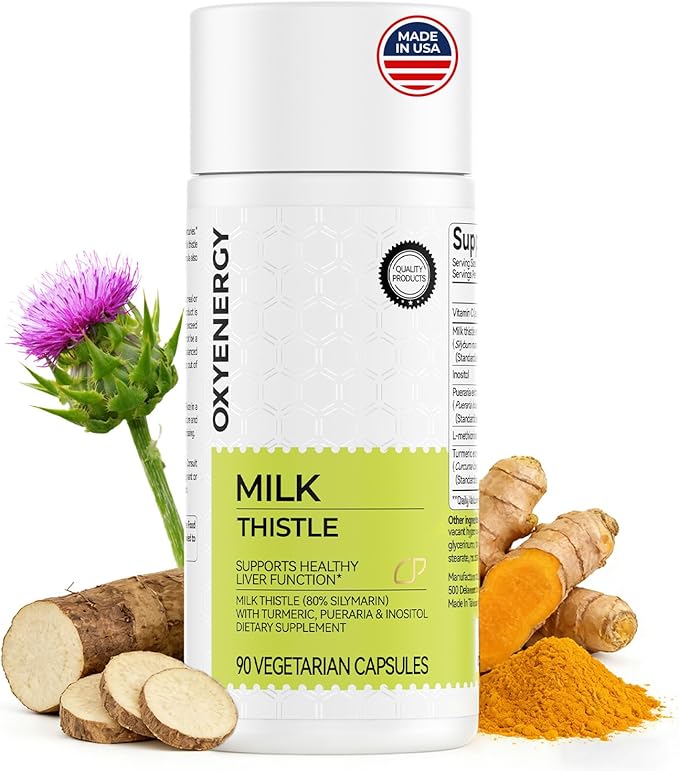 OxyEnergy Liver Cleanse Detox &amp Repair Supplement with 80% Milk Thistle Turmeric Inositol &amp Pueraria Support Liver Health Non-GMO Gluten-Free 90 Vegetarian Capsules Made in USA