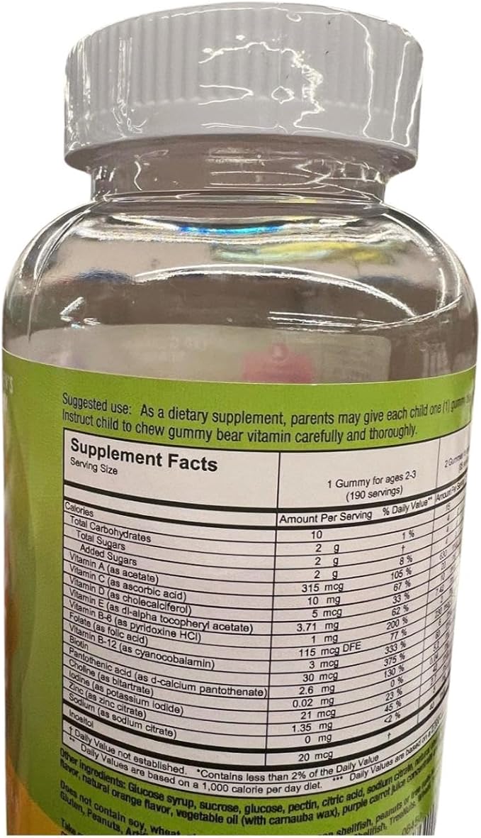 Gummy Vitamins Children's Complete Multivitamin &amp Mineral Formula Natural Cherry Berry &amp Citrus Flavors 190 Gummies Gluten Free