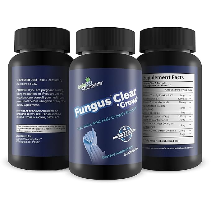 Fungus Clear Grow - Nail Skin &amp Hair Growth Support - Help Support Natural Hair Skin &amp Nails Growth with This Premium Formula Made with Biotin &amp 9 Other Ingredients