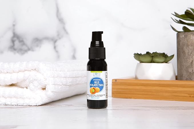 Core Med Science Liposomal B12 Folate TMG Liquid Spray Supplement for Women &amp Men - Supports Mood Cognitive &amp Heart Health - Vitamin B9 &amp Betaine for Homocysteine Levels &amp Methylatio