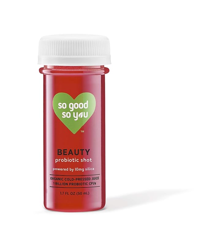 So Good So You | Probiotic Organic Juice Beauty Shot | Powered by Silica for Healthier Hair Skin Nails | Grapefruit Arena Berry &amp Apple Juices | 1.7 oz (18 Bottles)