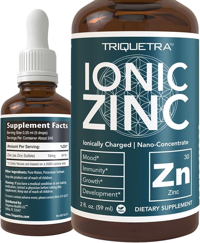Ionic Liquid Zinc – 8 Month Supply Adjustable Dosing for Adults – High Absorption Vegan Glass Bottle – Supports Immune System Brain &amp Thyroid Health – Essential Mineral Supplement (2 oz)