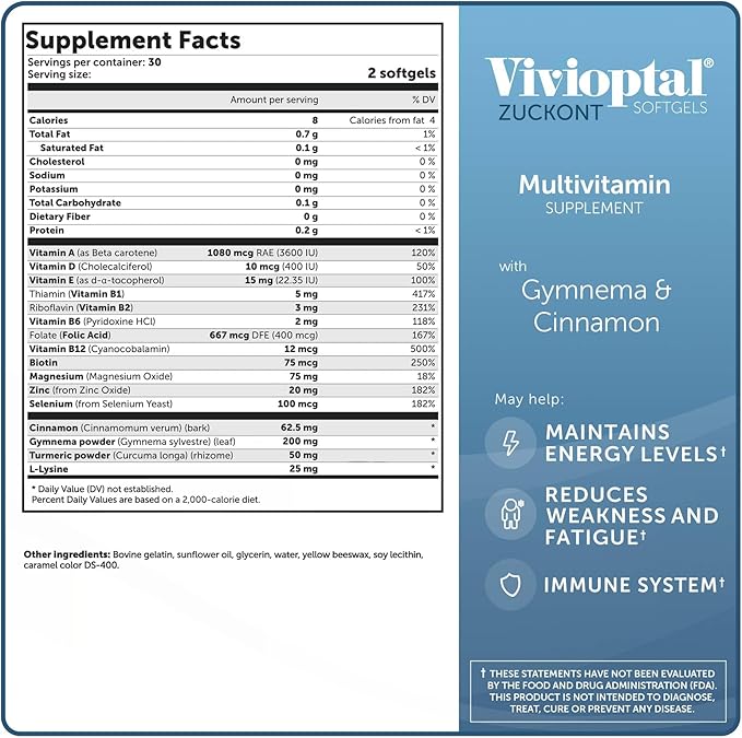 Vivioptal with Gymnema and Cinnamon Multivitamin Supplement 60 Softgels