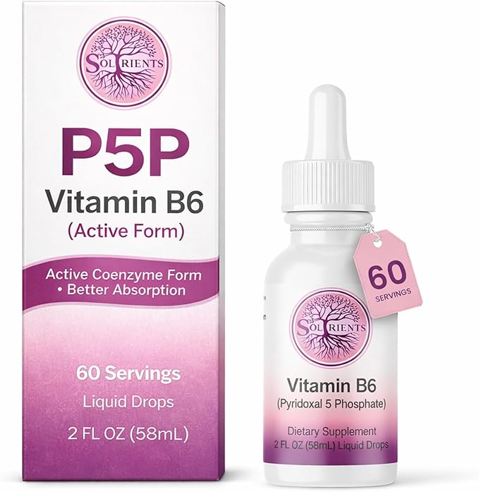 P5P Vitamin B6 Liquid Drops (Pyridoxal 5 Phosphate) – Active Form B6 Supplement – 60 Servings (2 Month Supply) – 2 Fl Oz (58mL) – Solrients