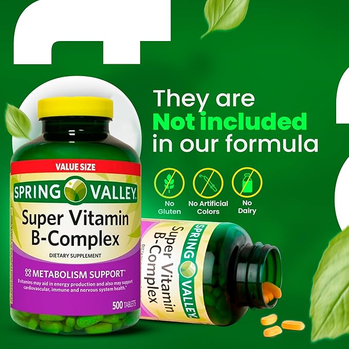 Super B-Complex Tablets 500 Count Dietary Supplement (2 Pack) with Exclusive Vitamins &amp Minerals A to Z - Better Ligth&ampSpring Guide (3 Items)