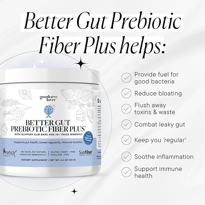 Goodness Lover Better Gut Prebiotic Fiber Plus Digestive Health Supplement for Gut Health Support Bloat Relief &amp Regularity Support 30 Servings