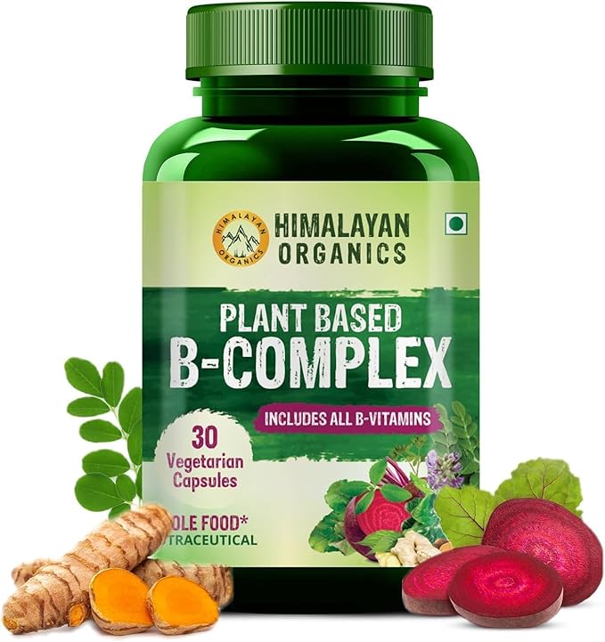 Plant Based Vitamin B Complex with 100% RDA B1 B2 B3 B5 B6 B9 &amp B12 | Hair Growth Boost Energy and Immunity (30 Capsules)