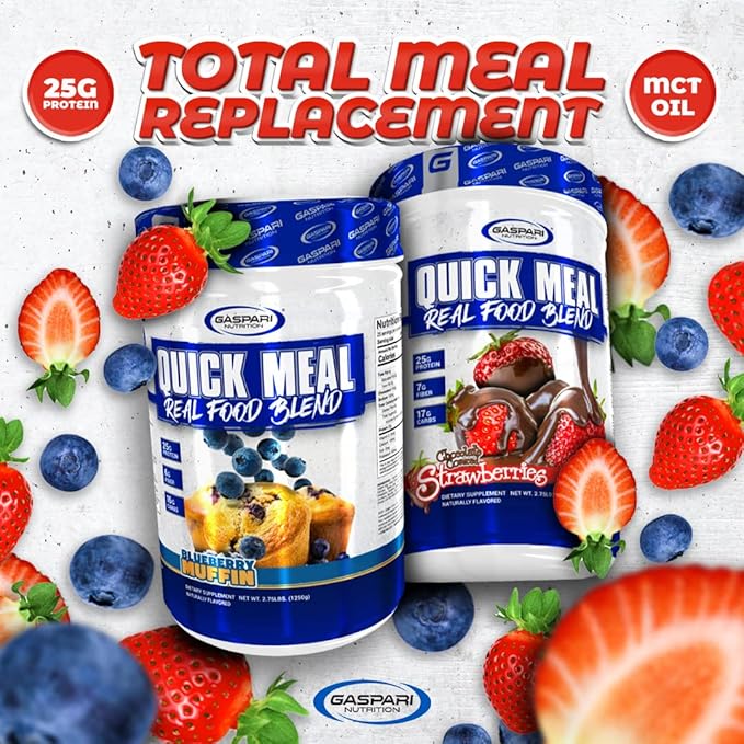 Gaspari Nutrition Quick Meal Total Meal Replacement Protein Shake Complete Protein from Beef Protein Isolate Egg White Protein and Greek Yogurt Protein (2.75 lbs Blueberry Muffin)