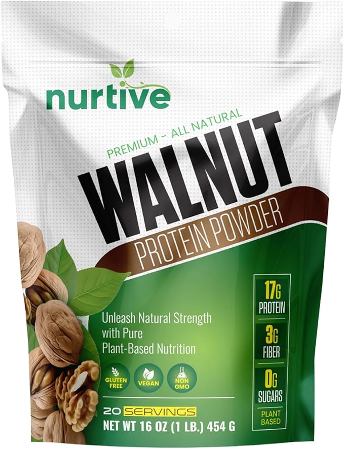 Walnut Protein Powder - Rich in Omega-3 &amp Plant-Based Protein - Antioxidant Boost - Ideal for Smoothies &amp Baking - Gluten Free Vegan Non GMO - 20 Servings (16 oz / 454 g)