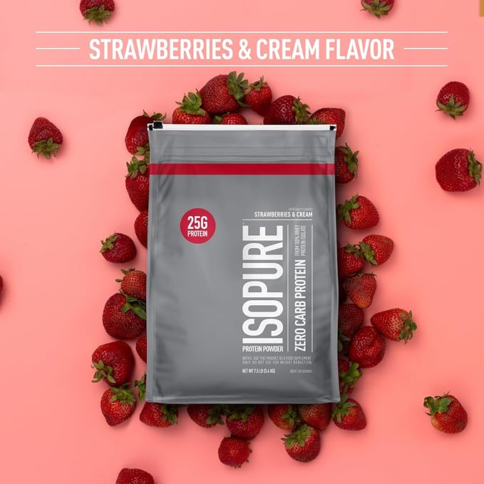 Isopure Zero Carb 100% Pure Whey Isolate Protein Powder Gluten Free With Vitamins Strawberries &amp Cream 25g Protein Per Serving 7.5 Lbs 110 Servings (Packaging May Vary)