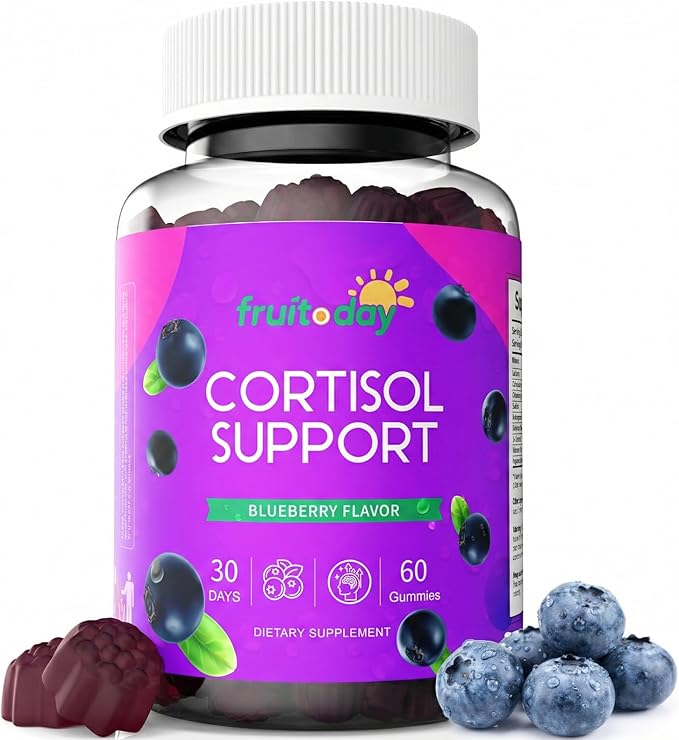 Cortisol Support Gummies with Ashwagandha &amp L-Theanine – 5-Ingredient Daily Formula Blueberry Flavor 60 Count