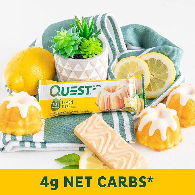 Quest Nutrition Protein Bar Oatmeal Choco Chip. Low Carb Meal Replacement Bar with 20 + Grams of Protein. High Fiber Gluten-Free (24 Count) (Lemon Cake)