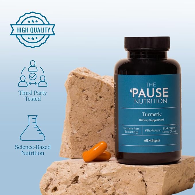 The 'Pause Life Turmeric Supplement for Women &amp Men Bone Joint &amp Immune Support Natural Herbal Formula with Black Pepper Extract &amp Turmeric Root Easy to Swallow 30 Servings 60 Softg