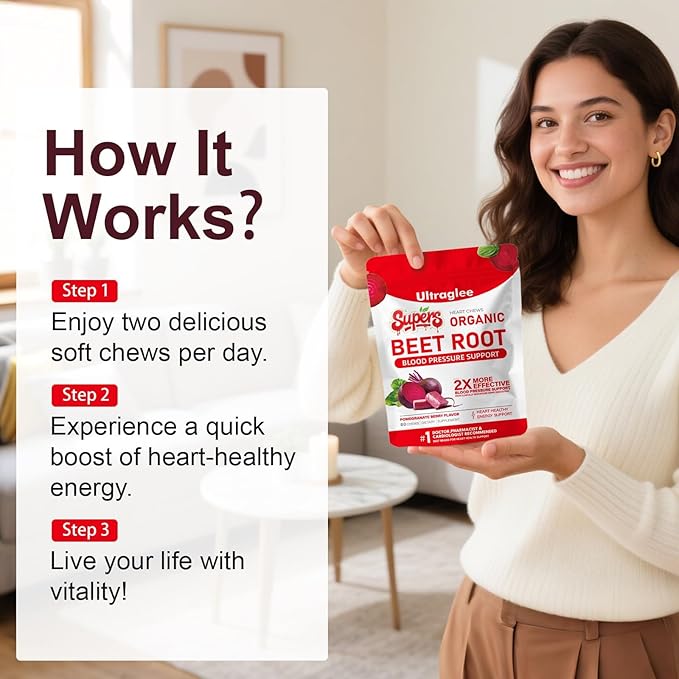 Beet ChewsBeetsroot Heart Nitric Oxide Support Soft Beets Heart ChewsGrape Seed Extract &ampBeet Root Powder Energy Supplement60 (Pomegranate Berry Flavor)