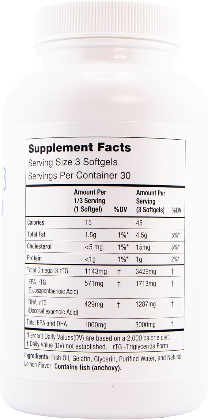 Oasis Tears ON3000 Omega™ 3 Fish Oil 3000mg DHA &amp EPA Dietary Supplement | 90 Softgels | Non-GMO Gluten-Free Dairy-Free